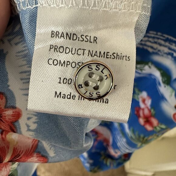 Hawaiian Flamingo Tropical Button up Men's Blue Floral Shirt 3XL Cruise Travel - Picture 7 of 7